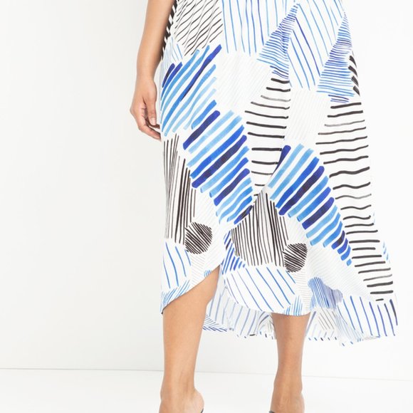 Elloqui Printed Pull-on Faux Wrap Skirt, Blu/Wt 16 - Picture 2 of 3